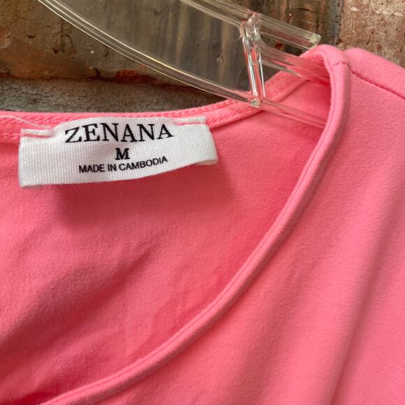 Zenana Size Medium Pink Shorts Romper Pockets Short Sleeve Casual Spring - Picture 4 of 5